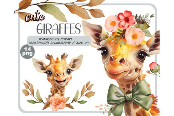 Download Watercolor Cute Baby Giraffes Clipart - Baby Collection