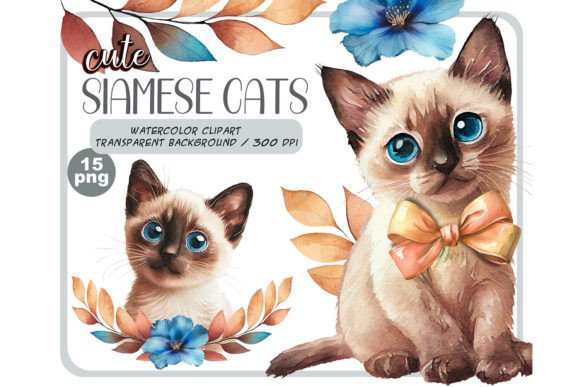 Download Watercolor Cute Baby Siamese Cats Set - Baby Collection