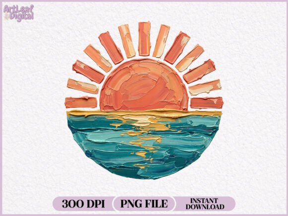 Download Hand Painted Sunset Ocean Summer PNG - Sun Collection