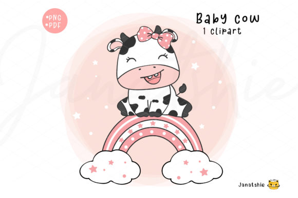 Download Cute Baby Cow Girl on Blue Rainbow Baby - Baby Collection