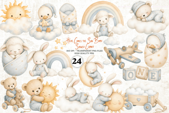 Download Here Comes the Son Baby Shower Clipart - Baby Collection