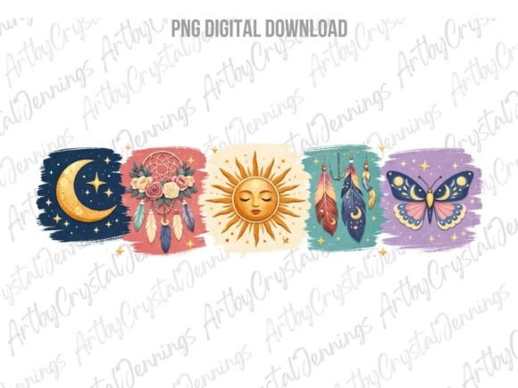 Download Celestial Boho Sun Moon Feathers PNG - Sun Collection