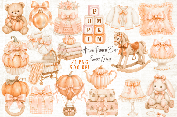 Download Autumn Pumpkin Baby Shower Clipart PNG - Baby Collection