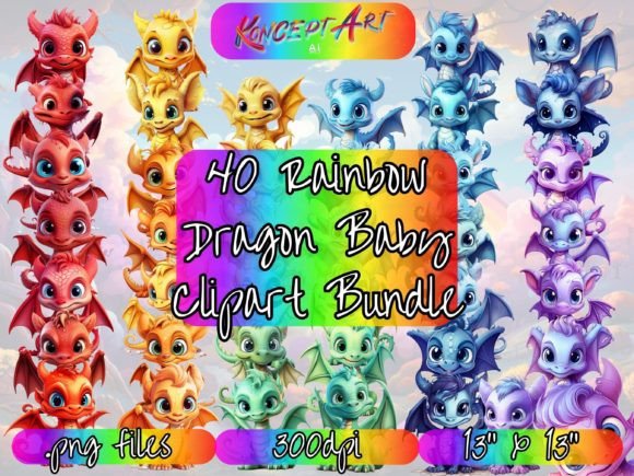 Download 40 X Rainbow Baby Dragon Clipart Bundle - Baby Collection