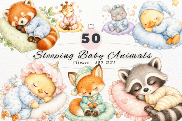 Download Cute Sleeping Baby Animals Clipart PNG - Baby Collection